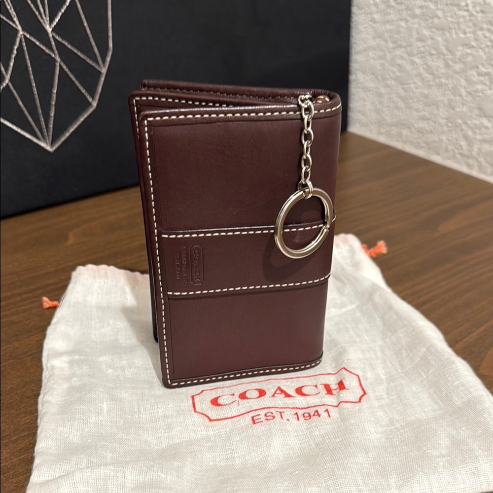 Coach Burgundy Leather Wallet with Silver Chain
